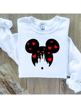 Disney Mouse Ears Castle with hearts Sweatshirt Sweater Hand Crafted